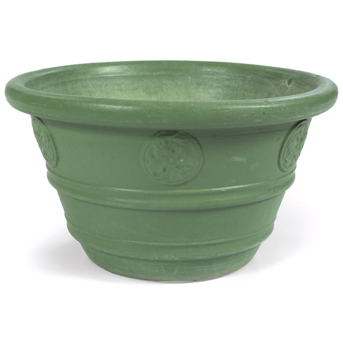 Appraisal: Teco jardiniere shape matte green glaze with applied decorative details