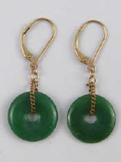 Appraisal: A pair of jade disc drop earrings discs approx mm