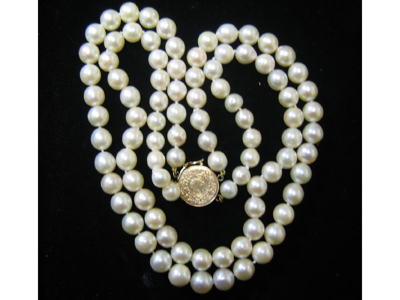 Appraisal: PEARL NECKLACE Double strand cultured pearl necklace mm - mm