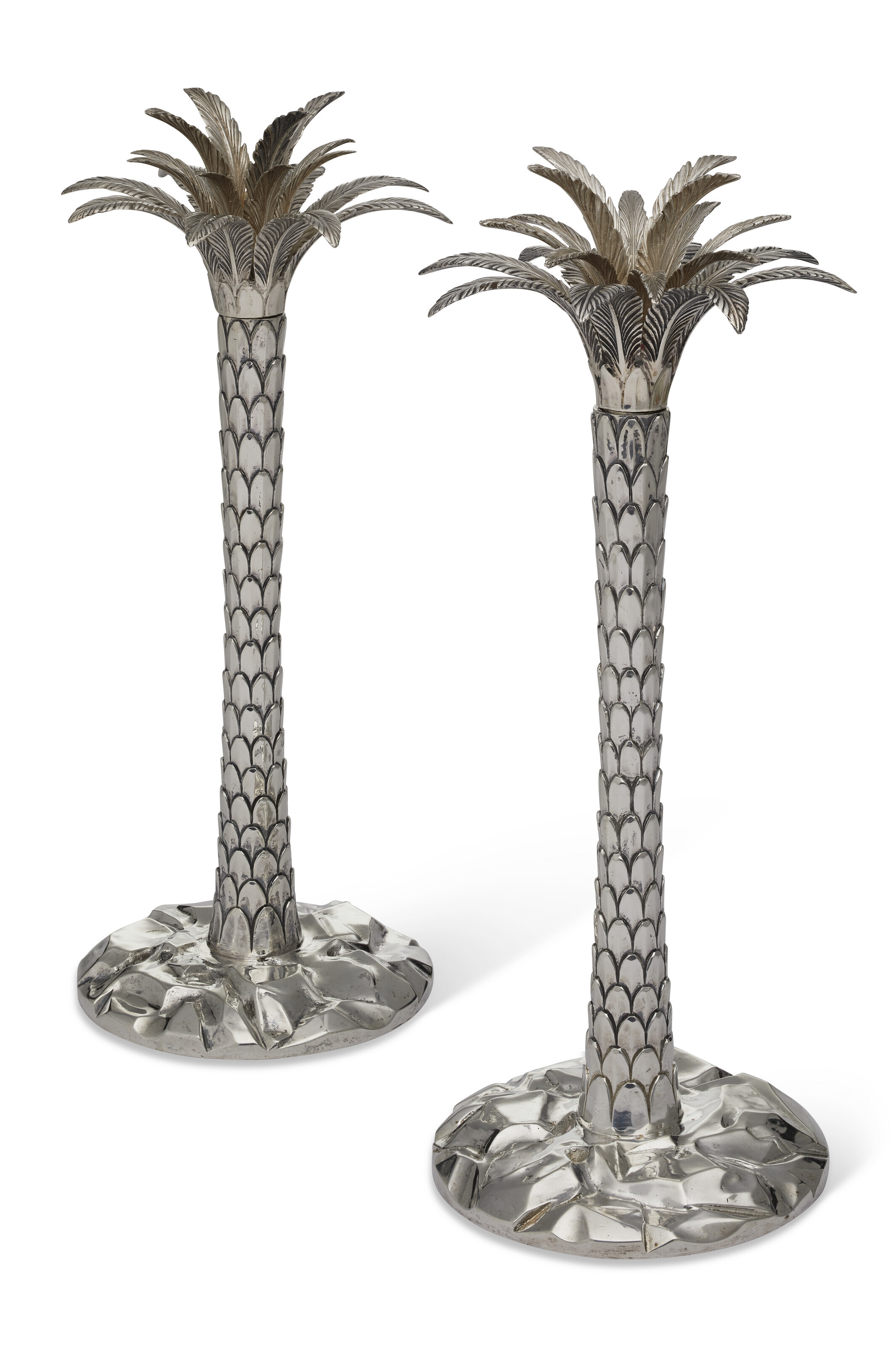 Appraisal: A PAIR OF SILVER PALM TREE-FORM CANDLESTICKS FOR TIFFANY CO