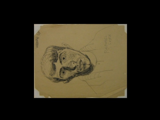 Appraisal: RAPHAEL SOYER Self Portrait Pen and ink and pencil on