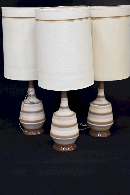 Appraisal: Three Mid Century Modern Pottery Lamps Three Mcm Pottery Lamps