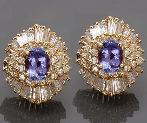 Appraisal: A pair of tanzanite diamond and k gold earrings estimated