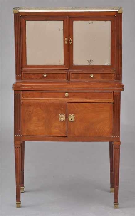 Appraisal: LOUIS XVI MAHOGANY MARBLE-TOP BONHEUR DU JOUR STAMPED M OHNEBERG