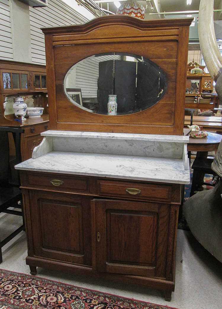 Appraisal: OAK MARBLE-TOP DRESSER WITH MIRROR Continental late th century with