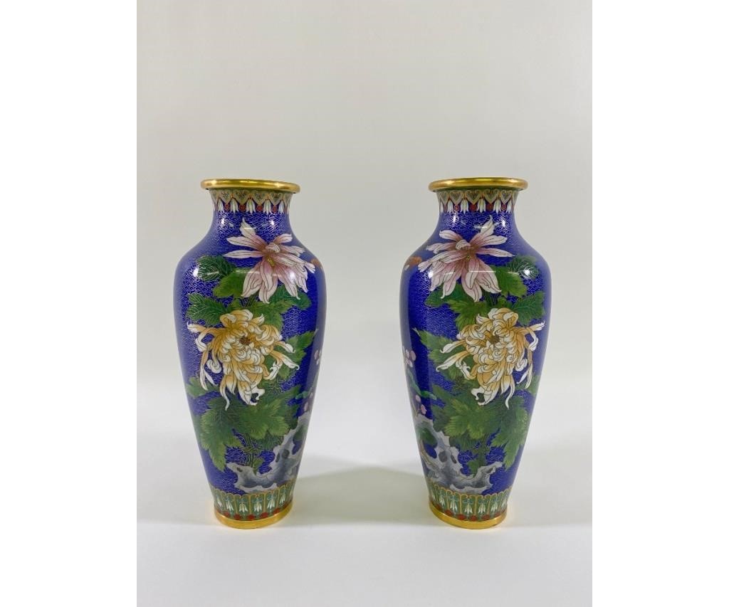 Appraisal: Pair of colorful closionne' vases th c h x dia