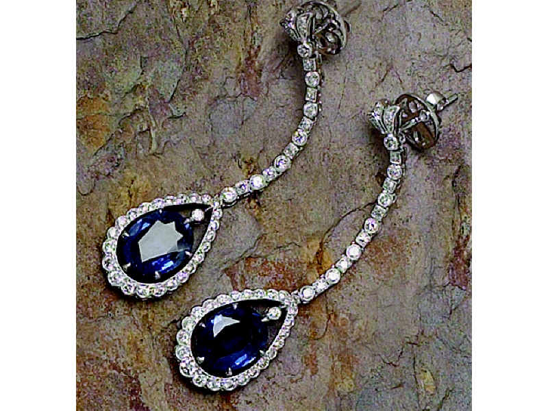 Appraisal: SAPPHIRE AND DIAMOND EARRINGS k white gold dangling pierced earrings