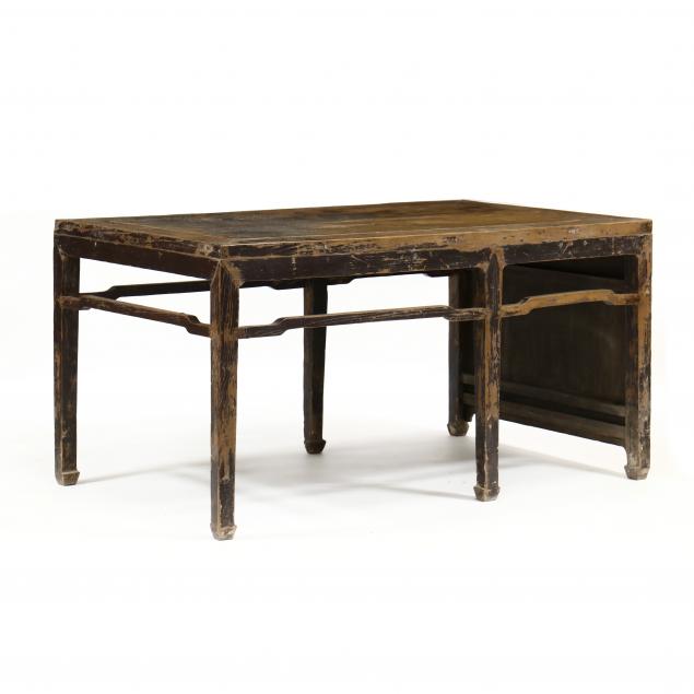 Appraisal: ANTIQUE CHINESE PAINTED WORK TABLE Circa elm and mixed wood