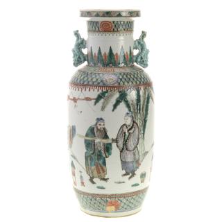 Appraisal: Chinese famille vert porcelain rouleau vase Chinese famille vert porcelain