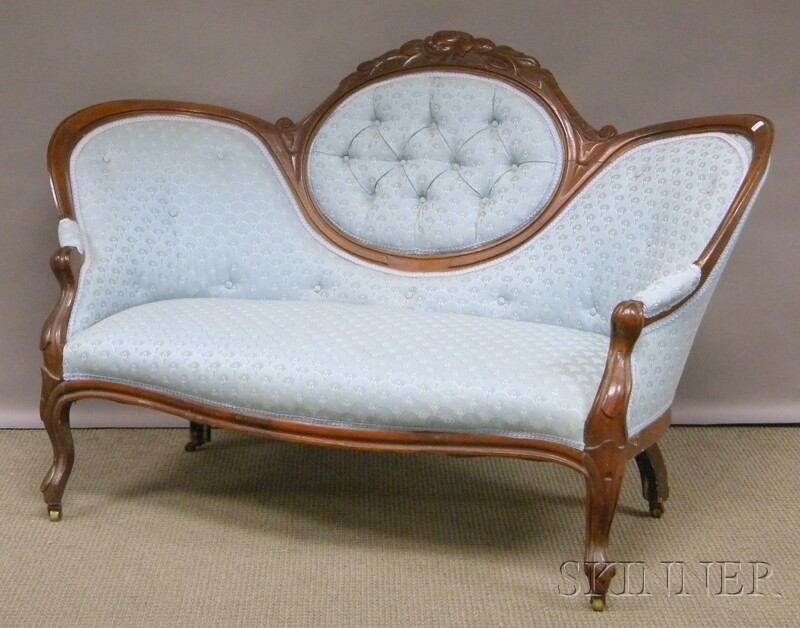 Appraisal: Victorian Upholstered Carved Walnut Settee lg in