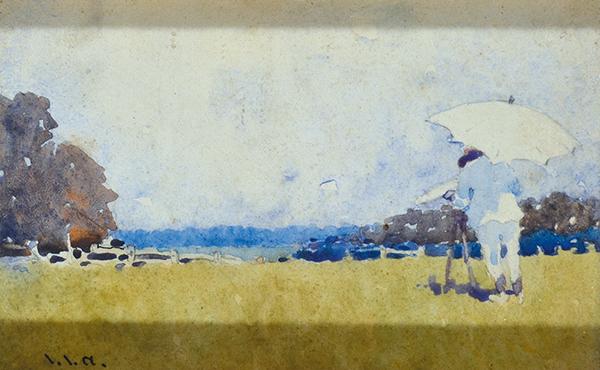 Appraisal: JESSE JEWHURST HILDER - The Artist Working a postcard watercolour