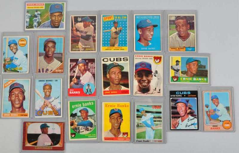 Appraisal: Lot of Ernie Banks Baseball Cards Description Includes Bowman Topps