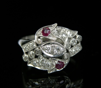 Appraisal: A Retro Style Diamond and Ruby Ring k white ring