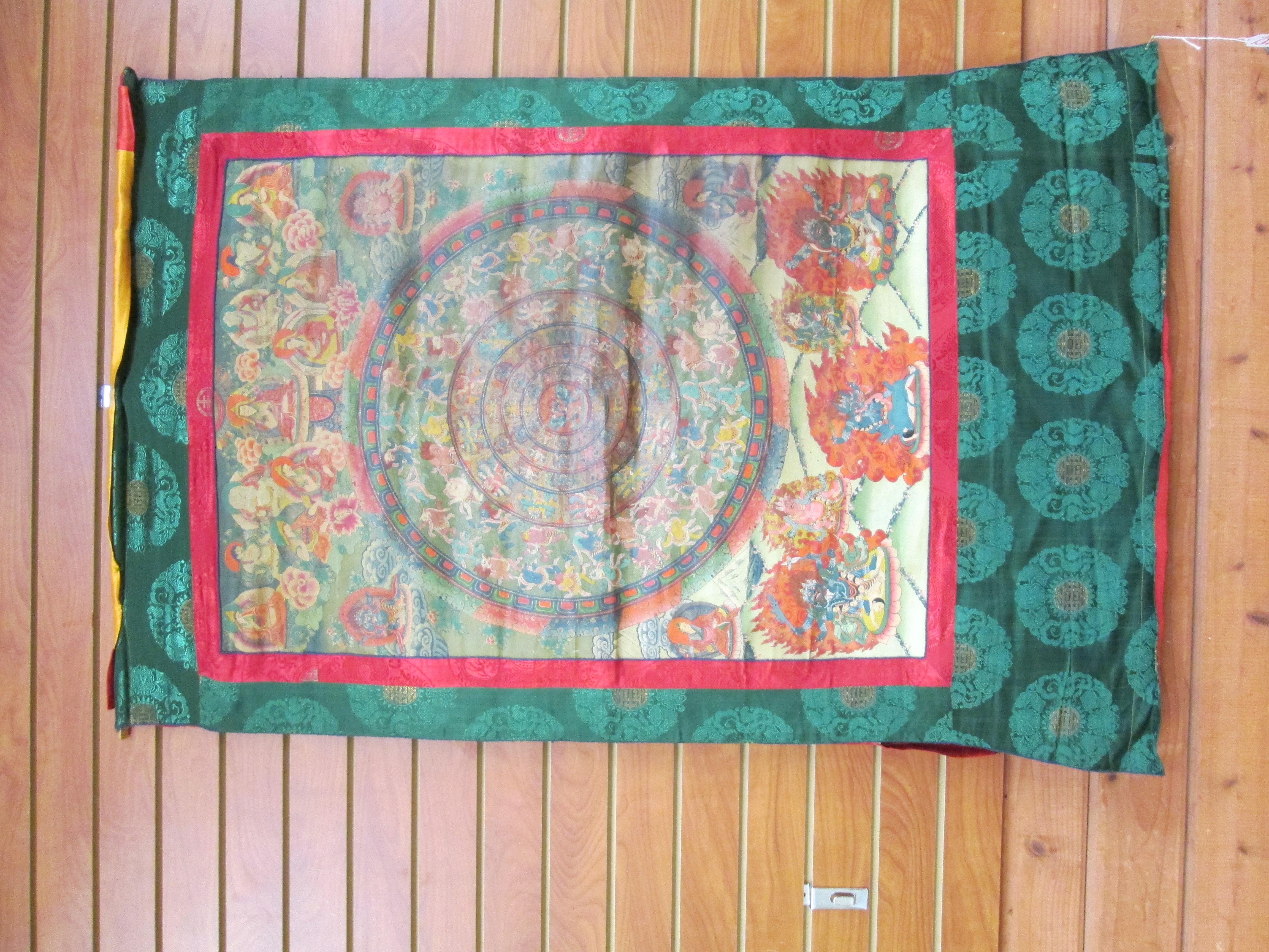 Appraisal: TIBETAN THANKA hand painted on silk mandala design with Mahachakra