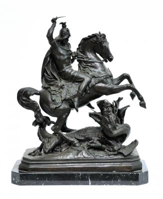 Appraisal: A BRONZE FIGURE modelled as St George slaying the dragon