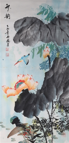 Appraisal: Chinese ink and color on paper painting of birds and