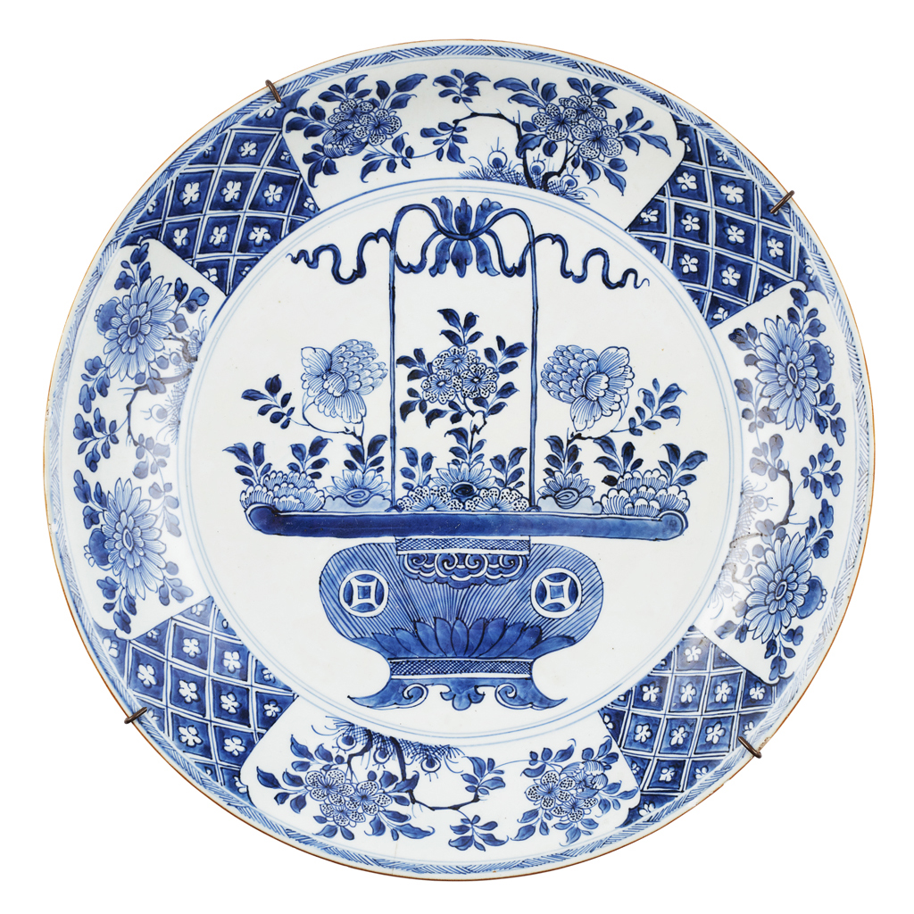 Appraisal: BLUE AND WHITE CHARGER KANGXI PERIOD decorated to the interior