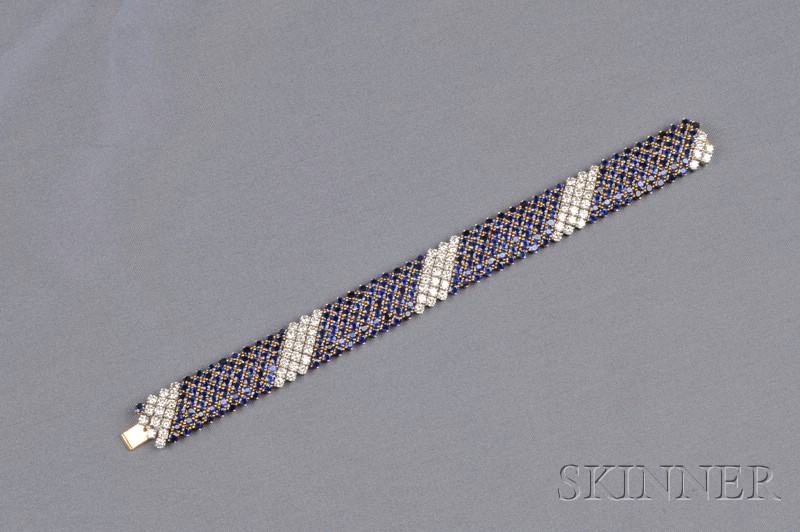 Appraisal: kt Gold Sapphire and Diamond Bracelet the flexible form set