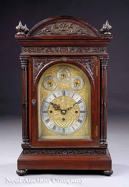 Appraisal: An Antique English Carved Mahogany Bracket Clock mid- th c