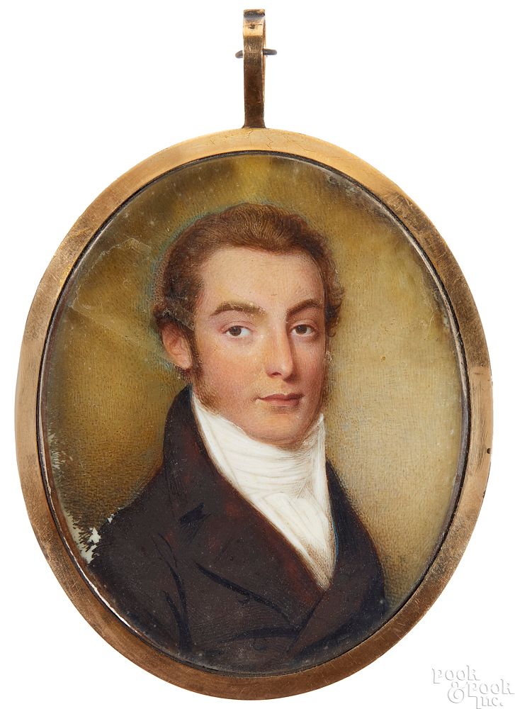 Appraisal: Watercolor on ivory portrait of a gentleman Miniature watercolor on