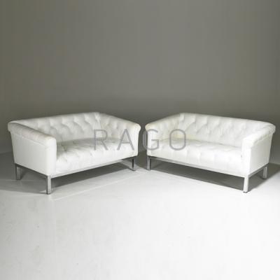 Appraisal: PACE Pair of tufted settees Italy s Leatherette and chromed