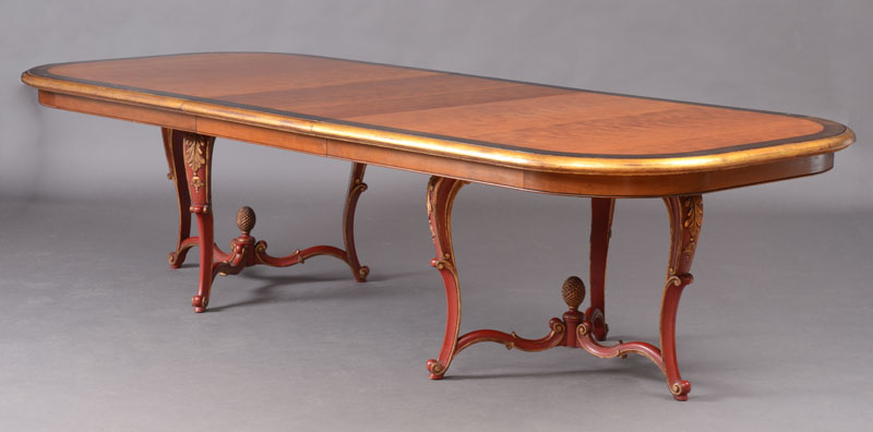 Appraisal: ITALIAN ROCOCO STYLE MAHOGANY EBONIZED PAINTED AND PARCEL-GILT EXTENSION DINING