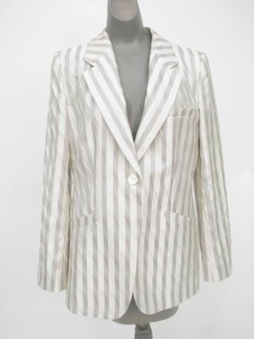 Appraisal: Armani Collezioni silk silver and cream stripe single button blazer