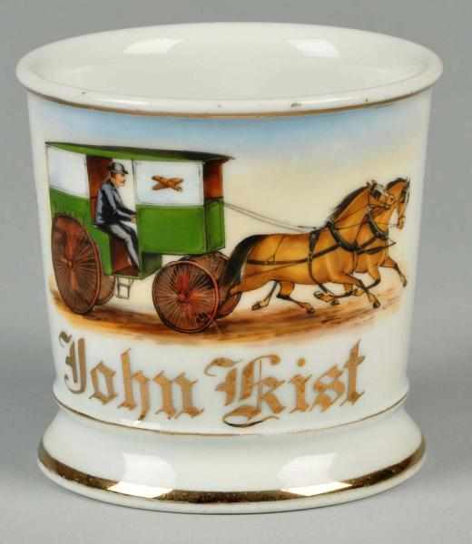 Appraisal: Horse-Drawn Bakery Wagon Shaving Mug Description Gilt name John Kist