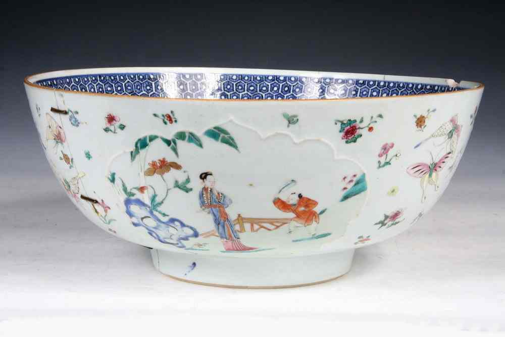 Appraisal: EARLY CHINESE EXPORT PUNCH BOWL - Early Large Chinese Export