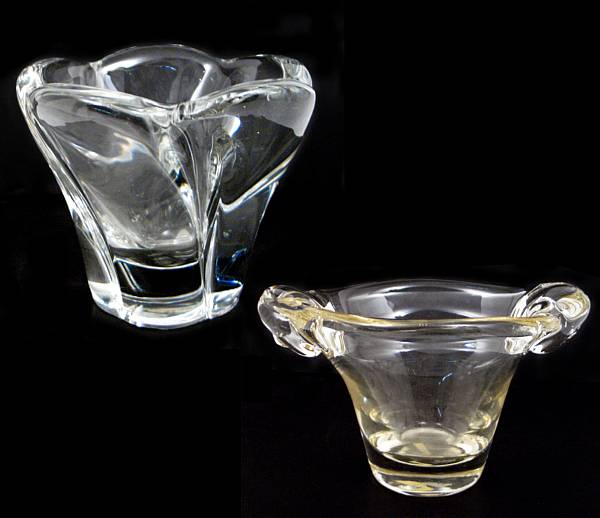 Appraisal: Two Daum Nancy mid th century clear molded glass vases