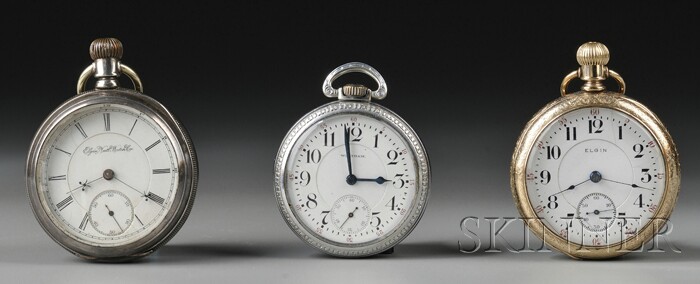 Appraisal: Three Open Face Double Sunk Dial Watches Elgin National Watch