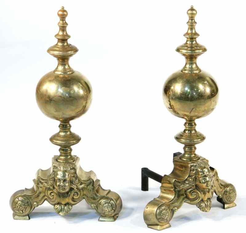 Appraisal: Victorian Brass Andironsball and disk finial with central sphere atop