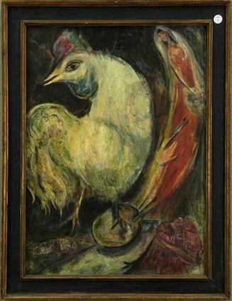 Appraisal: Manner of Marc Chagall - Rooster Oil on canvas x