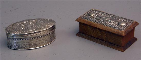 Appraisal: Continental silver oval box and cover embossed with a biblical