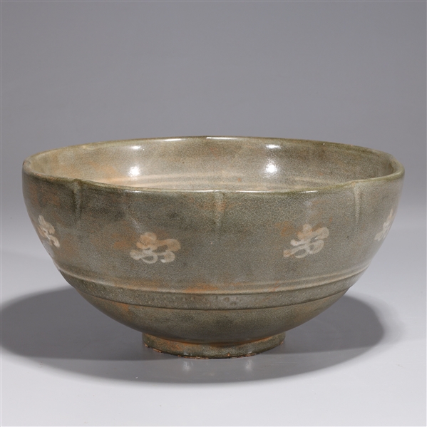 Appraisal: Large Korean celadon glazed bowl with birds and flowers H