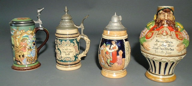 Appraisal: Four steins- German h Mettlach Pied Piper h h Character