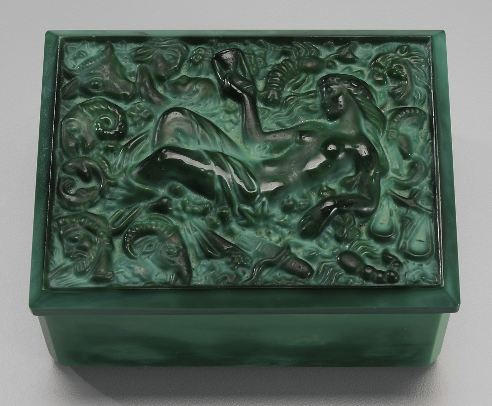 Appraisal: R Lalique Glass Box lid decorated in relief semi-nude woman