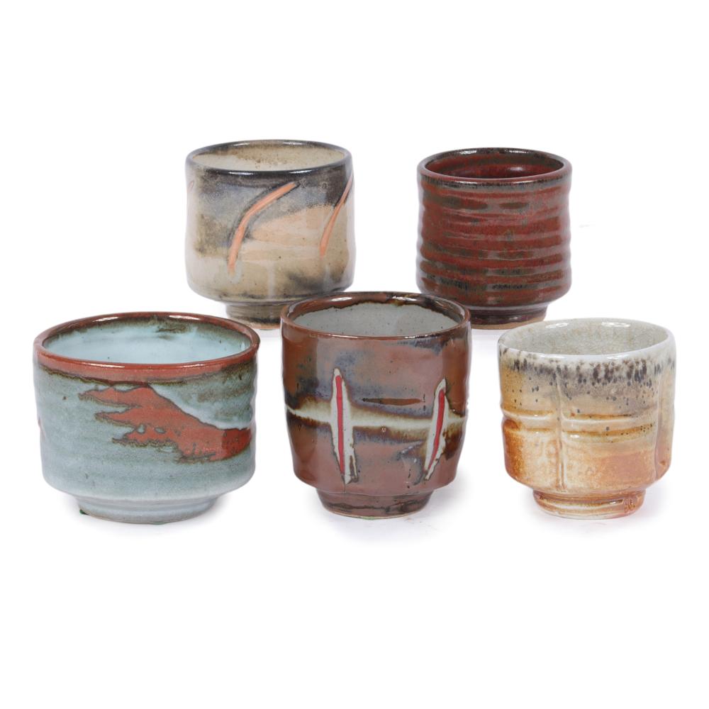 Appraisal: FIVE POLYCHROME GLAZED STUDIO POTTERY VESSELS INCL CERAMIST JOHN SHEDD