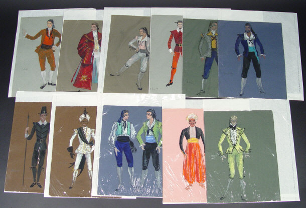 Appraisal: Collection of hand painted theatrical theatre costume designs