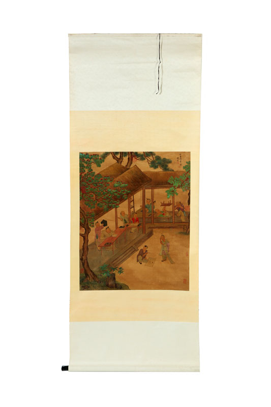 Appraisal: SCROLL Asian th- th century gouache on paper Young boys