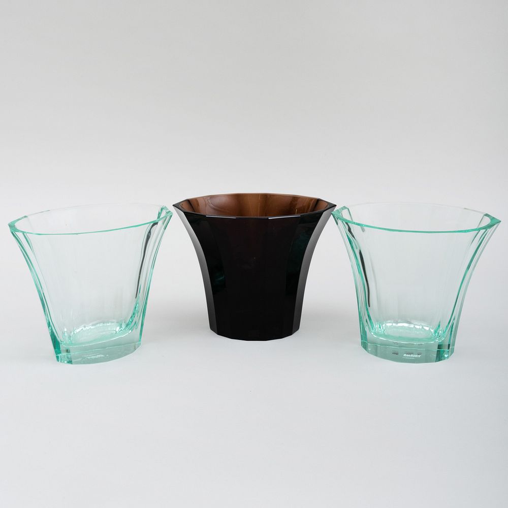 Appraisal: Group of Three Moser Glass Vases Produced for the Neue