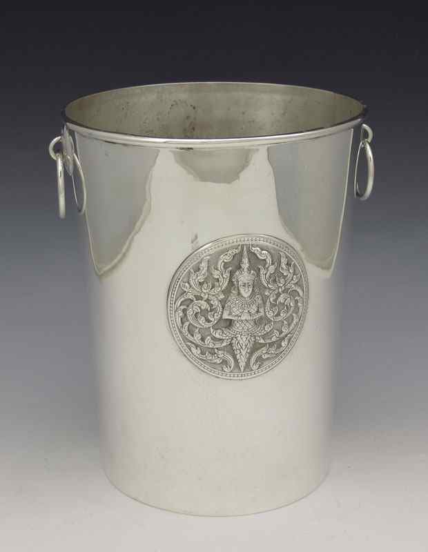 Appraisal: SIAM STERLING CHAMPAGNE BUCKET Featuring applied center medallions with Hindu