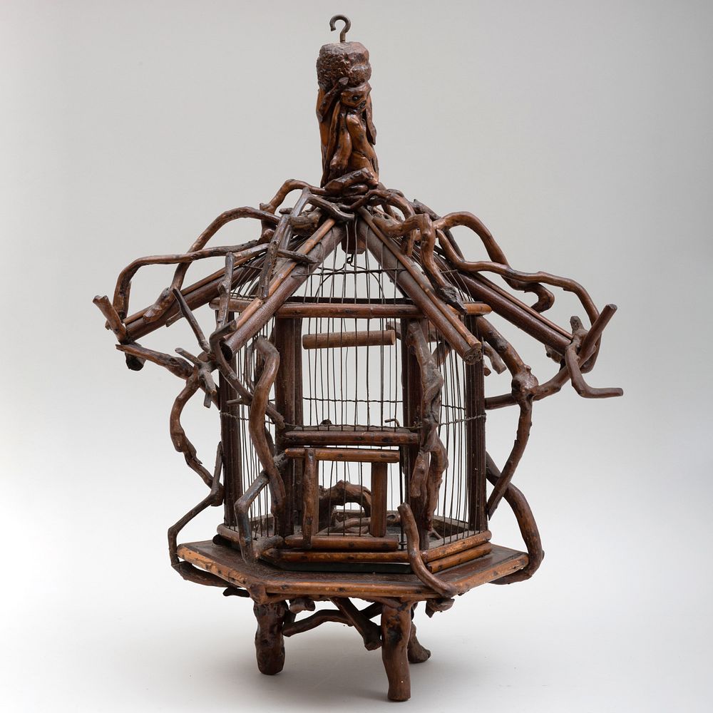 Appraisal: Rustic Root Wood Octagonal Birdcage x in diam Condition Minor