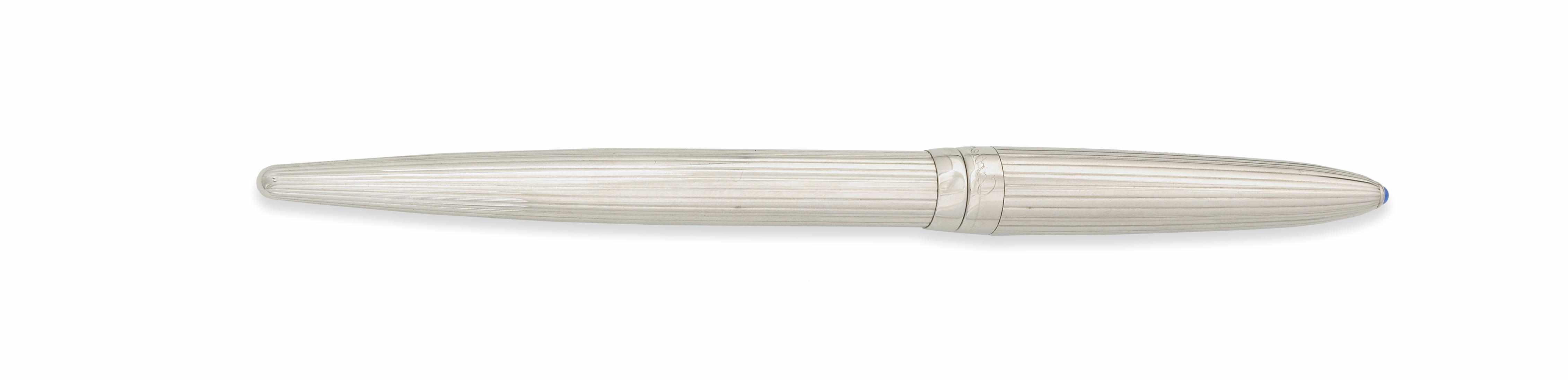 Appraisal: CARTIER Fountain Pen Sterling silver calligraphique in pinstripe pattern Unused