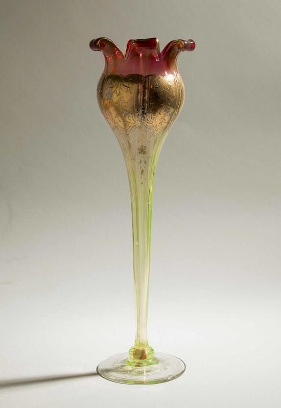 Appraisal: Enameled Glass Vase Enameled gilt glass vase with curling rim