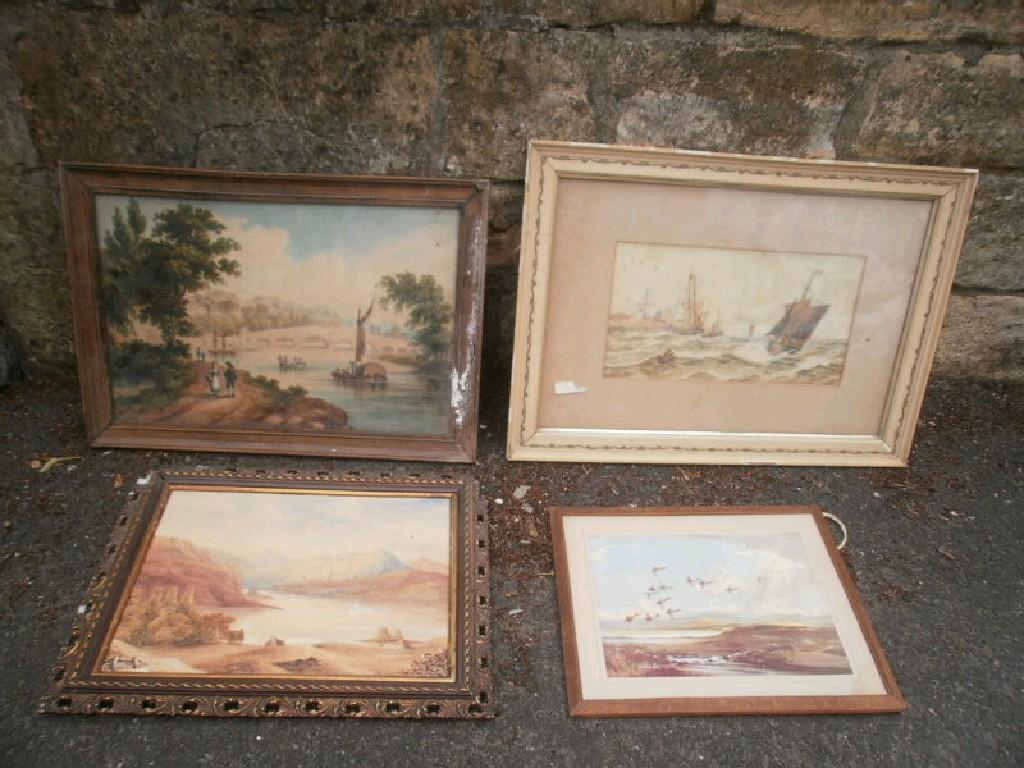 Appraisal: An early thC watercolour river scene with figures sailing boats