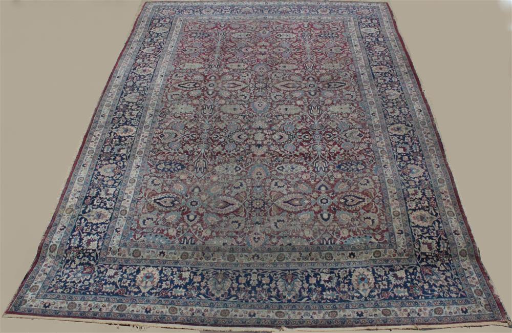 Appraisal: LARGE ORIENTAL RUG WITH BURGUNDY BORDER floral design with multiple