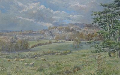 Appraisal: Tim Scott-Bolton b View of East Knoyle Signed titled and