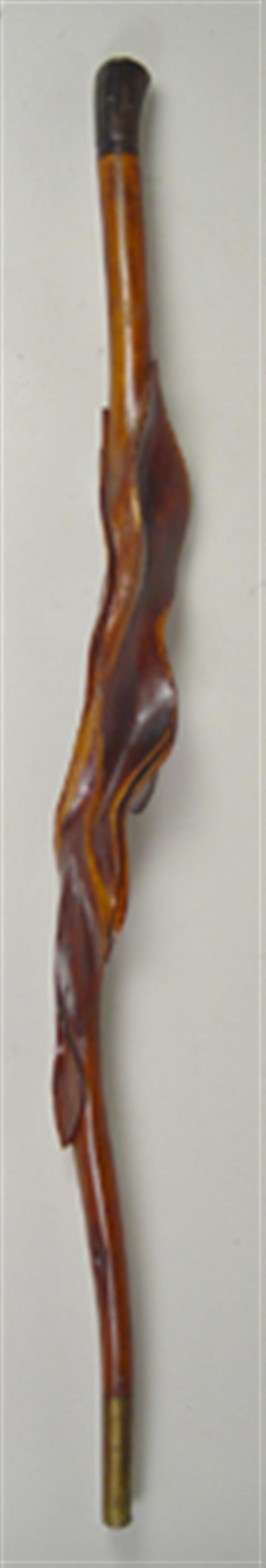 Appraisal: Carved Walking Stick Probably cedar with some carving some naturalistic