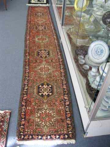 Appraisal: Heriz Persian Handmade Runner medallions salmon field ' x '